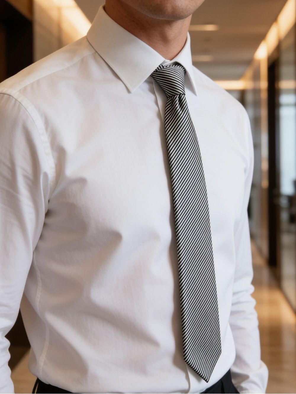 David Donahue men’s striped silk tie black and white